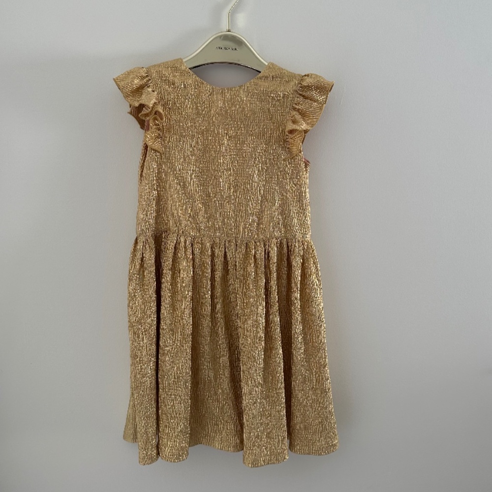 Anne kurris gold metallic girls formal ruffle sleeve dress 8Y